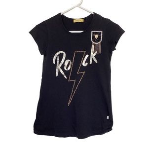 Prod Black Short Sleeve Rock T-shirt | Girls 12 | gold lightning bolt | spring